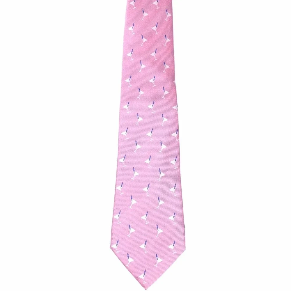 Tasso Elba Men's Tie 100% Silk Tie Handmade Pink Blue Martini Drinks Necktie